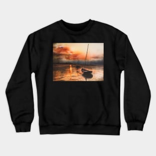 Airbrush of boat on sea at sunset Crewneck Sweatshirt